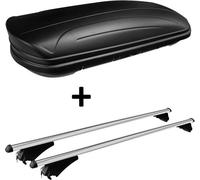 Coffre de toit noir mat VDP MAA320M coffre de toit pour voiture bon marché 320 litres verrouillable + barres de toit en alu en kit compatible avec Honda Civic IX Tourer à partir de 13 ans