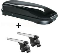 Coffre de toit noir VDP JUFL580 580 litres verrouillable + barres de toit en aluminium Quick en kit alu pour Audi Q7 2006-2015
