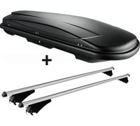 Coffre de toit noir VDP JUXT 400 coffre de toit 400 litres verrouillable + barres de toit en aluminium sur rail pour Opel Zafira B 2008-2012