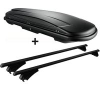 Coffre de toit noir VDP JUXT 400 coffre de toit 400 litres verrouillable + barres de toit en aluminium sur rails pour Audi Q7 (4L) 2005-2009