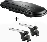 Coffre de toit noir VDP JUXT 500 grand coffre de toit 500 litres verrouillable + barres de toit en aluminium Quick en kit compatible avec BMW Serie 3 Touring F31 à partir de 2012 jusqu'à
