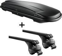Coffre de toit noir VDP JUXT 600 grand coffre de toit 600 litres verrouillable + barres de toit Quick ouvertes en kit compatible avec VW Touran à partir de 2015