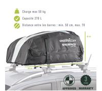Green Valley 158005 Coffre de Toit Souple 270 L - Étanche, Pliable & Compact - Fixation Barres Universelles