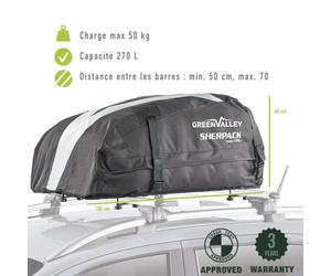 Coffre de toit pliable - GREEN VALLEY - 270 L - Étanche - Compact - Fixation universelle
