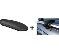 Coffre de toit pour skis noir mat VDP-MAA460M grand coffre de toit compatible avec skis 460 litres verrouillable + barres de toit en aluminium compatibles avec Volvo V50 Kombi MW ab 04