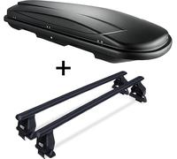 Coffre de toit VDP JUXT400 noir 400 Ltr verrouillable + barres de toit Menabo Tema en acier compatibles avec Renault Clio Collection hayon 5 portes 2012-2016