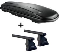 Coffre de toit VDP JUXT500 noir, verrouillable 500 litres + barres de toit Menabo Tema compatibles avec Mercedes Classe A W169 2004-2012 acier