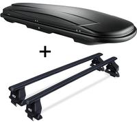 Coffre de toit VDP JUXT500 noir, verrouillable, 500 litres + barres de toit Menabo Tema en acier, compatible avec Renault Clio Collection 5 portes 2012-2016
