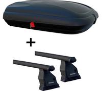 Coffre de toit VDPCA320 320Ltr carbonlook + barres de toit Menabo Tema compatibles avec Peugeot 407 (4 portes à hayon) à partir de 2005 acier