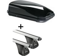 Coffre de toit VDPFL320 320Ltr noir brillant + barres de toit alu Aurilis VDP compatibles avec Honda Jazz II (5 portes) 2009-2013