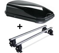 Coffre de toit VDPFL320 noir brillant 320 Ltr + barres de toit Menabo Tema en aluminium compatibles avec Toyota Corolla E120 (break 5 portes) 2002-2019