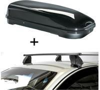 Coffre de toit VDPFL580 580 litres noir brillant + barres de toit K1 MEDIUM compatibles avec Audi A4 (B7/8E/8H) (5 portes) 00-07