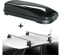 Coffre de toit VDPFL580 580 litres noir brillant + barres de toit VDP EVO ALU compatibles avec Ford Escort 4 portes 1990-1999
