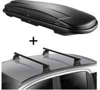Coffre de toit VDPJUXT400 400 litres noir, verrouillable + barres de toit VDP EVO acier compatibles avec Citroën C3 II 5 portes 2009-2016