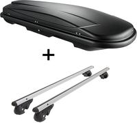 Coffre de toit VDPJUXT400 400Ltr noir verrouillable + barres de toit en aluminium VDP004L compatibles avec Kia Sportage JE 04-10