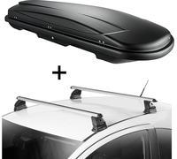 Coffre de toit VDPJUXT500 500 litres verrouillable noir + barres de toit VDP EVO ALU compatibles avec Citroen C3 II 5 portes 2009-2016