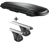 Coffre de toit VDPJUXT500 500Ltr verrouillable noir + barres de toit en aluminium Aurilis VDP compatibles avec Mitsubishi L200 Double Cab (4 portes) 2006-2015