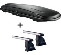 Coffre de toit VDPJUXT500 noir, verrouillable, 500 litres + barres de toit Menabo Tema compatibles avec Mercedes Classe A W169 2004-2012 Aluminium