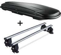 Coffre de toit VDPJUXT500 noir, verrouillable, 500 litres + barres de toit Menabo Tema en aluminium, compatibles avec la Mini Cooper (3 portes) à partir de 2014