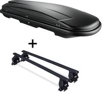 Coffre de toit VDPJUXT600 600Ltr verrouillable + barres de toit Menabo TEMA compatibles avec Ford Focus IV 5 portes à partir de 2018 acier