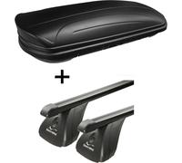 Coffre de toit VDPMAA320 320Ltr verrouillable noir mat + barres de toit en acier Aurilis VDP compatibles avec Lancia Phedra (5 portes) 2002-2010