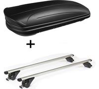 Coffre de toit VDPMAA320 320Ltr verrouillable noir mat + barres de toit/rails VDP KING1 compatibles avec Opel / Vauxhall Grandland X (5 portes) à partir de 17 ans