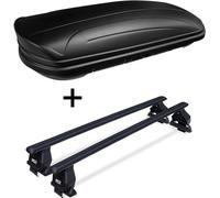 Coffre de toit VDPMAA320 verrouillable noir mat 320 litres + barres de toit Menabo Tema en acier compatibles avec Renault Clio Collection 5 portes 2012-2016