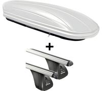 Coffre de toit VDPMAA460 460Ltr blanc, verrouillable + barres de toit alu Aurilis VDP compatibles avec Honda Jazz II (5 portes) 2009-2013