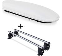 Coffre de toit VDPMAA460 460Ltr blanc verrouillable + barres de toit Menabo TEMA compatibles avec Land compatible avec Rover Discovery 4 (L319 5 portes) 2000-2016 aluminium