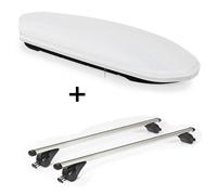 Coffre de toit VDPMAA460 460Ltr blanc, verrouillable + barres de toit/rails VDP KING2 compatibles avec Mitsubishi Outlander III (5 portes) à partir de 13 ans