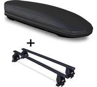 Coffre de toit VDPMAA460 460Ltr noir mat verrouillable + barres de toit Menabo TEMA compatibles avec Ford Focus IV 5 portes à partir de 2018 acier