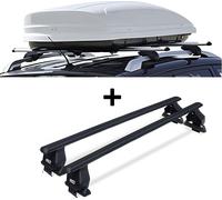 Coffre de toit VDPMAA460 blanc, verrouillable 460Ltr + barres de toit Menabo Tema en acier, compatible avec Renault Clio Collection 5 portes 2012-2016