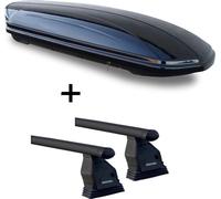 Coffre de toit VDPMAA460 noir brillant 460 Ltr verrouillable + barres de toit Menabo Tema compatible avec Mercedes Classe C W205 (berline 4 portes) à partir de 2014 acier