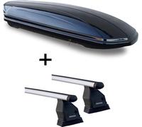 Coffre de toit VDPMAA460 noir brillant 460 Ltr verrouillable + barres de toit Menabo Tema compatible avec Mercedes Classe C W205 (berline 4 portes) à partir de 2014 Alu