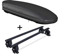 Coffre de toit VDPMAA460 noir mat 460 litres verrouillable + barres de toit Menabo Tema en acier compatibles avec Renault Clio Collection 5 portes 2012-2016