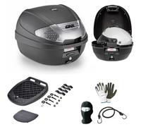 Coffre E300NT2B Giv I 30 l noir pour moto scooter compatible avec Aprilia Mana 850 Coffre avec plaque et kit universel pour porte-bagages arrière 41 x 40 x 30 cm