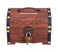 Coffre en bois vintage avec serrure, pour rangement de trésors et pièces de monnaie à la maison (B)
