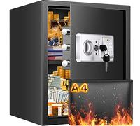 Coffre-fort 50 l ignifuge avec porte-documents étanche ignifuge, coffre-fort numérique avec étagère amovible et système d'alarme, grand coffre-fort pour bijoux, argent, médicaments, documents A4