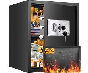 Coffre-fort 50 l ignifuge avec porte-documents étanche ignifuge, coffre-fort numérique avec étagère amovible et système d'alarme, grand coffre-fort pour bijoux, argent, médicaments, documents A4