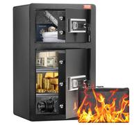 VEVOR Coffre-fort à Double Porte 127 L, Déverrouillé par Clé et Mot de Passe, avec Sac Ignifuge, Porte-Clés, Lumière LED et 2 Séparateurs Réglables en Hauteur et Amovibles, pour Argent, Bijoux, Noir