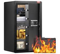 VEVOR Coffre-fort à Porte Simple 113 L, 3 Façons de Déverrouillage (Clé, Mot de Passe et Empreinte Digitale), avec Sac Ignifuge, Porte-Clés, Lumière LED et 2 Étagères, pour Argent, Documents, Bijoux