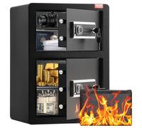VEVOR Coffre-fort à Double Porte 99 L, Déverrouillé par Clé et Mot de Passe, avec Sac Ignifuge, Porte-Clés, Lumière LED et 2 Séparateurs Réglables en Hauteur et Amovibles, pour Argent, Bijoux, Noir