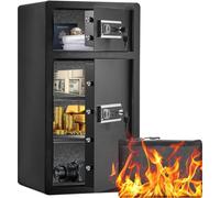 Coffre-fort à double porte avec serrure à clé et mot de passe - Coffre-fort pour meubles 48x42x90cm - Acier massif noir - Système d'alarme double - Séparateur réglable en hauteur - Design anti-mouveme