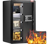 Coffre-Fort À Porte Simple 99 L, 2 Façons De Déverrouillage, Clé Et Mot De Passe, Avec Sac Ignifuge, Porte-Clés, Lumière Led Et 2 Étagères, Pour Argent, Documents, Bijoux, Objets De Valeur