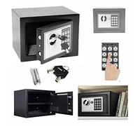 Coffre Fort Anti Feu Petit Coffre Fort à Serrure en Acier Haute Sécurité Tirelire,4,6L Mini Coffre Fort a Cle et a Code pour Bureau à Domicile et Hôtel, 23 × 17 × 17 cm Noir