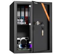 Coffre-Fort avec 2 Clés, WASJOYE Boîte de Serrure à Clé, 47L Boîte de Sécurité à Domicile/Bureaux, Coffre-Fort en Acier pour Ranger l'Argent, Bijoux, Médicaments, Téléphones, Documents, 45*35*31cm