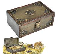 Coffre Fort en Bois, Boite avec Cadenas, Coffre au Trésor en Bois 18 * 12 * 8cm, Coffre au Trésor en Bois Tirelire Portable Pour Ramasser des Objets/Jouer le Jeu, Boite Pirate Enfant