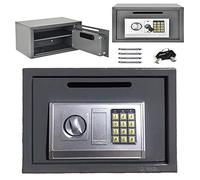 Coffre-fort ignifuge et étanche, armoire-coffre en acier à double sécurité de 16 L, coffre-fort d'hôtel antivol avec serrure à combinaison et 2 clés, 25T x 35L x 25H cm, Gris