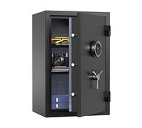 Coffre-fort numérique anti-incendie RPNB à empreinte digitale biométrique avec écran tactile, étagère amovible et poignée de coffre-fort à 3 rayons, adapté pour maison, bureau et hôtel, 60 L, noir