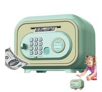 Coffre-fort pour l'argent des enfants - Économisez de l'argent, jolie boîte à pièces verte avec clé | Conteneur automatique d'argent bancaire, sécurisé avec mot de passe et simulation d'empreinte
